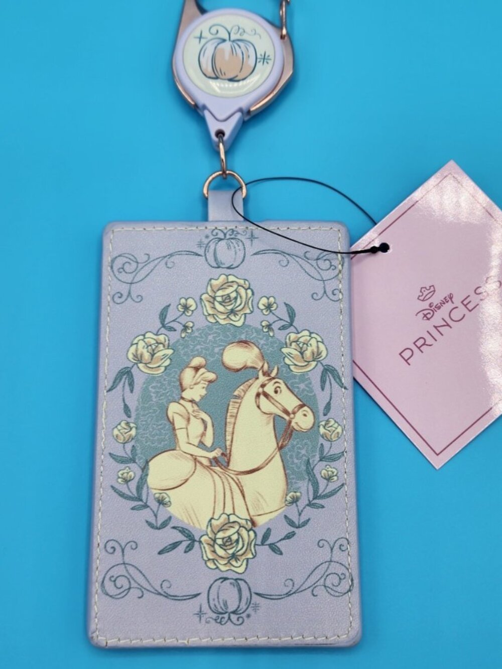 Disney Princess Cinderella with Horse Floral Retractable Lanyard ID Holder NEW